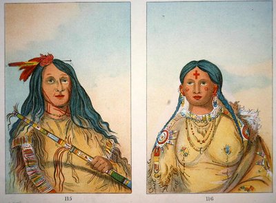 丘の上の狼長」と妻の「膝を洗った彼女 作： George Catlin