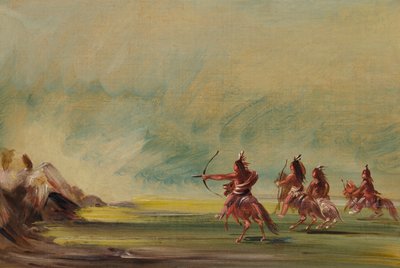 メディスン ロックに矢を放つコマンチ、1837～1839 年。 作： George Catlin