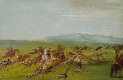 コマンチ族のキャンプ移動、ドッグファイトが発生 作： George Catlin