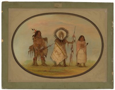 カラスの酋長とその妻と戦士 作： George Catlin