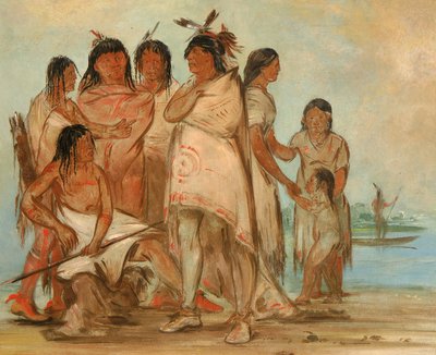 Du-cór-re-a、部族長とその家族、1830 年 作： George Catlin