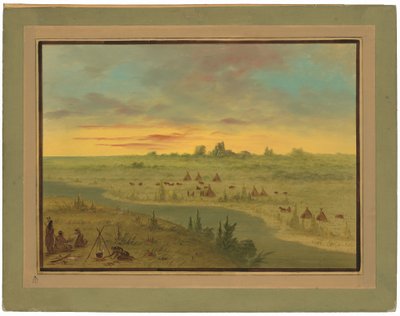 日没時のポーニーインディアンの野営地 作： George Catlin