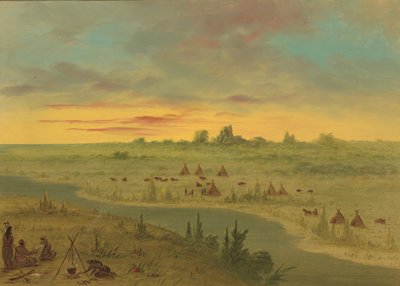 日没時のポーニーインディアンの野営地、18611869。 作： George Catlin