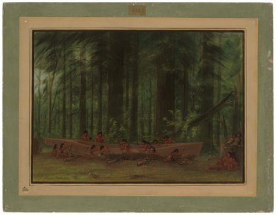 カヌーの掘削 - ナヤス インディアン 作： George Catlin
