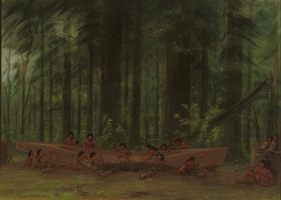 カヌーの掘削 - ナヤス インディアン、18551869。 作： George Catlin