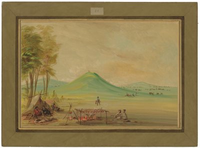 テキサスの大草原に野営する探検隊。　1686年4月 作： George Catlin