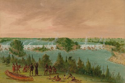 聖アンソニーの滝でのヘネピン神父と仲間たち。 1680 年 5 月 1 日、18471848。 作： George Catlin