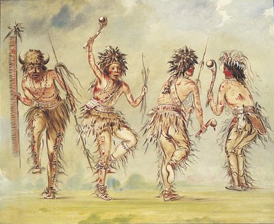 4 人のダンサー、1843 年から 1844 年。 作： George Catlin