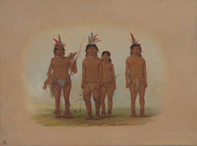 18541869 年の 4 人のマコウチ インディアン。 作： George Catlin