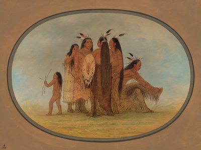 4 人のマンダン戦士、1 人の少女と 1 人の少年、18611869。 作： George Catlin