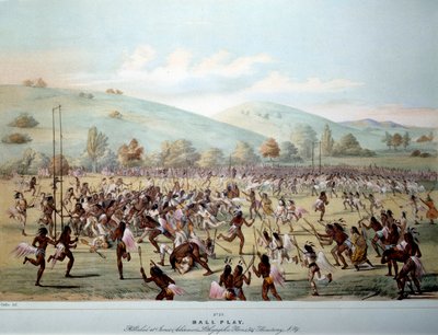 アメリカのインディアン：レッドスキンズの部族でのボール遊び。ジョージ・カトリン（1794-1872）の版画 19世紀 個人蔵 作： George Catlin