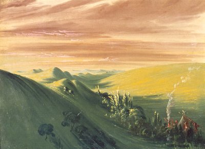 夕暮れ時に野営するインディアンたち（ミズーリ上流 作： George Catlin