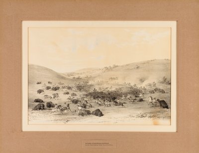 バッファローを囲むインディアン--第9号 作： George Catlin