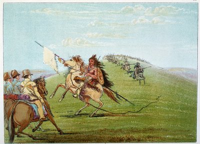 アメリカのインディアン：軍隊に対して指揮をとるインディアン。ジョージ・カトリン（1794-1872）によるイラスト 作： George Catlin