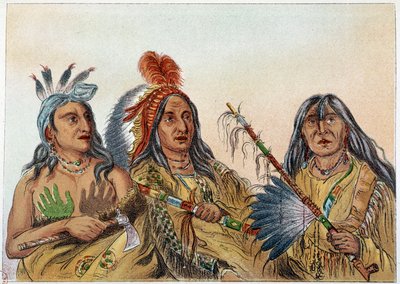 アメリカのインディアン。ライバル関係にあったスー族の酋長たちの肖像。ジョージ・カトリン（1794-1872）によるイラスト 作： George Catlin