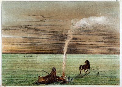 アメリカのインディアン：カトリンが馬のチャーリーと一緒に自分で描いたもの。ジョージ・カトリン（1794-1872）のイラスト 作： George Catlin