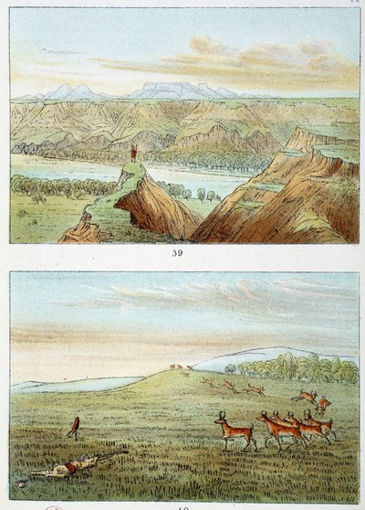 アメリカのインディアン：アンテロープ狩り ジョージ・カトリン（1794-1872）のエングレーヴィング 作： George Catlin