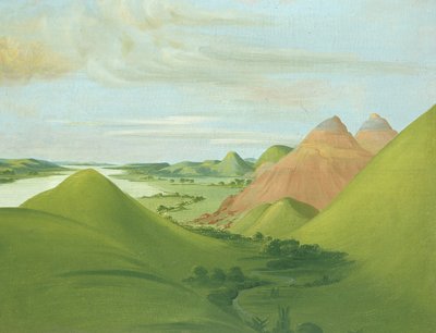 セントルイス上空1200マイルのアイアン・ブラフ 作： George Catlin