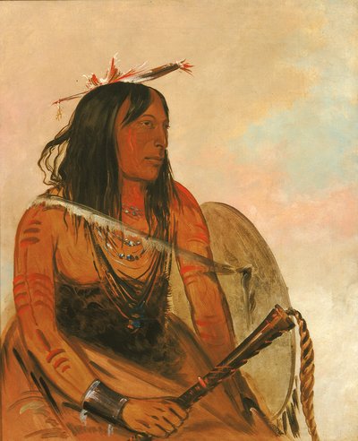 Ish-a-ró-yeh、オオカミを運ぶ者、傑出した勇者、1834. 作： George Catlin
