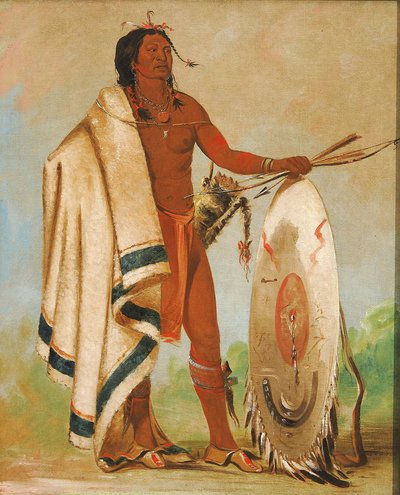 Kotz-a-tó-ah、燻された盾、殊勲の戦士 作： George Catlin