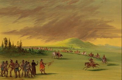 ラ・サールは、テキサスの大草原でスニ族インディアンの軍団と出会う。 1686 年 4 月 25 日、18471848。 作： George Catlin