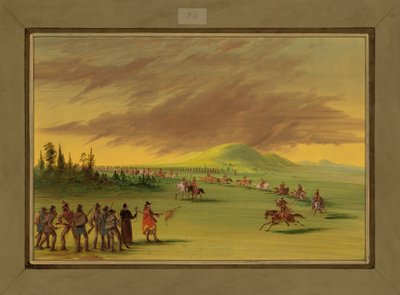 La Salleが1647年4月25日、テキサスのプレーリーでセニスインディアンの戦争党に会う 作： George Catlin