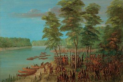 アーカンソー河口の土地を所有するラ・サール。 1682 年 3 月 10 日、18471848。 作： George Catlin