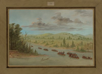 1682年2月6日、カヌーでミシシッピ州に入るラサール党、1847〜48年 作： George Catlin