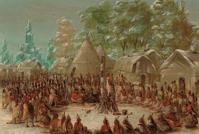 イリノイの村で開催されたラサールのパーティー。 1680 年 1 月 2 日、18471848。 作： George Catlin