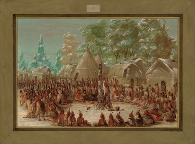 1680年1月2日、1847-1848年、イリノイビレッジで開かれたラサールのパーティー 作： George Catlin