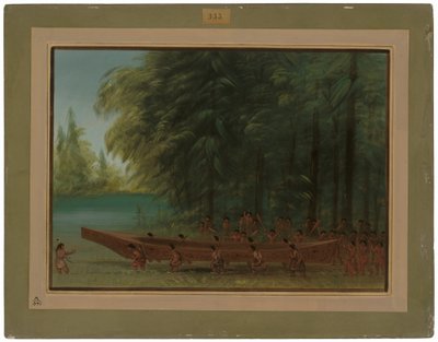 カヌーの進水 - ナヤス インディアンズ 作： George Catlin