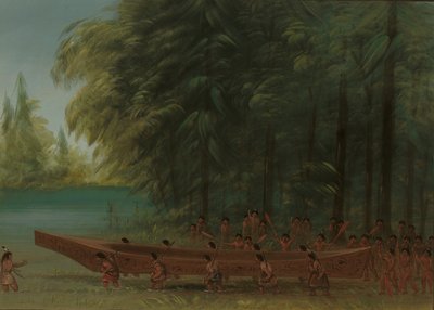 カヌーの進水 - ナヤス インディアン、18551869。 作： George Catlin