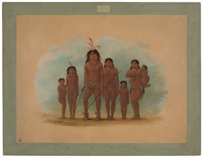 Lengua チーフ、彼の 2 人の妻、および 4 人の子供 作： George Catlin