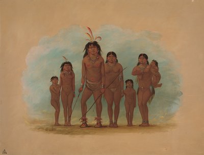 Lengua チーフ、彼の 2 人の妻、および 4 人の子供、1854-1869。 作： George Catlin