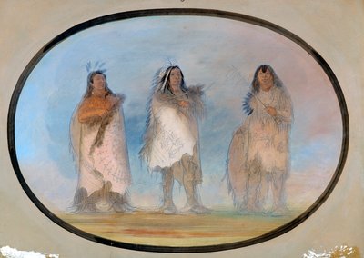 リトル ベア、急な風、犬、スー族の 3 人の著名な戦士、ca. 1865-1871。 作： George Catlin