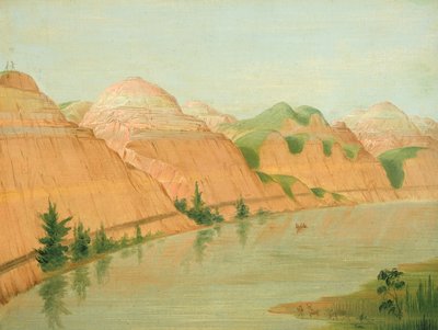 1832 年、セントルイスから 1800 マイル上にある壮大なクレイ ブラフス。 作： George Catlin