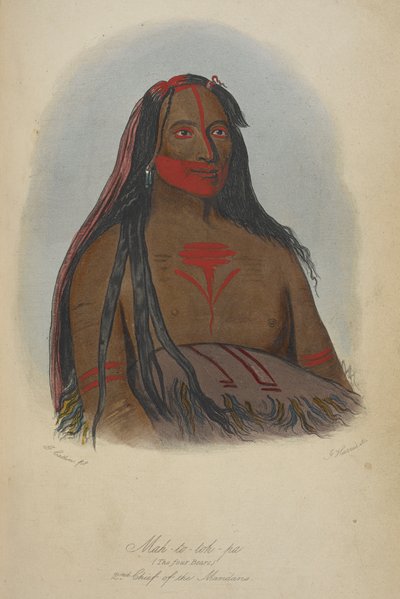 マフトパ（四匹の熊）マンダ族の第2代酋長。 作： George Catlin