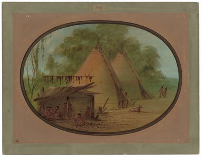 火打ち石の矢じりを作る - アパッチ 作： George Catlin