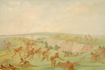 アリカラ人を襲うマンダン人 作： George Catlin