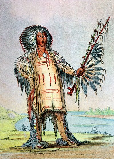 マンダンインディアンハナタームア、ウルフの首長 作： George Catlin