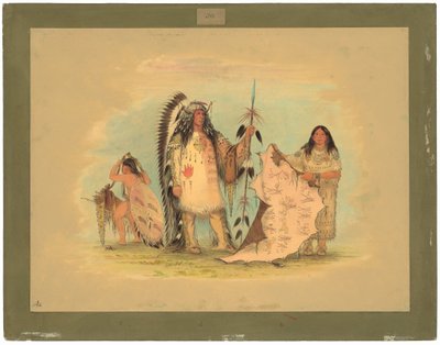 好きな妻とのマンダン戦争の酋長 作： George Catlin