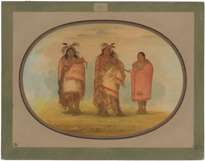 メノモニ族長とその妻と息子 作： George Catlin