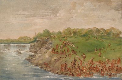 セント・アンソニーの滝をめぐるオジブワ族のポーテージング 作： George Catlin