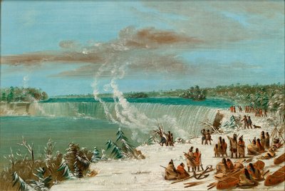 テーブルロックのナイアガラの滝周辺のポーテージ、18471848。 作： George Catlin