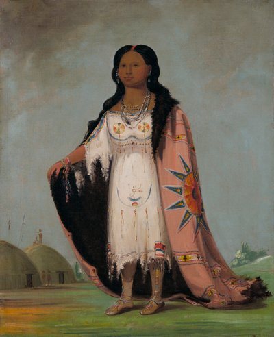 プシャンショー、甘い香りのする草、血まみれの手の 12 歳の娘、1832 年。 作： George Catlin