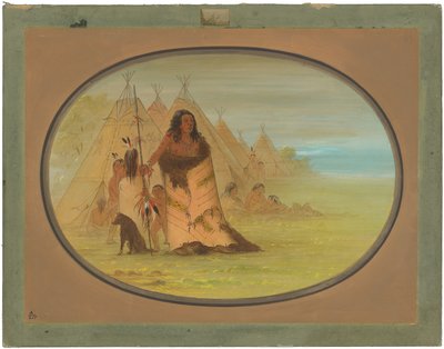 家族に囲まれたプンカの酋長 作： George Catlin