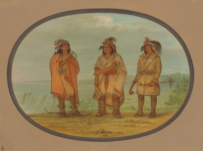 セネカの酋長、レッド ジャケット、2 人の戦士、18611869。 作： George Catlin