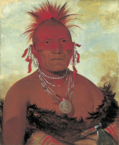 ション・カ・キ・ヘ・ガ、馬の族長、ポーニー族大頭領 作： George Catlin