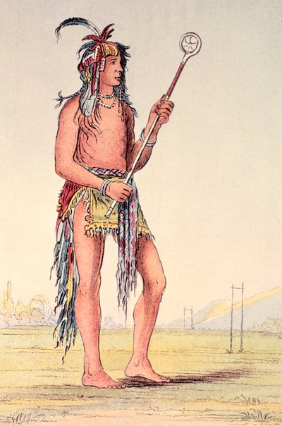 スーボールプレーヤー、アーノジェナンゲ、「両側に立つ彼」（手塗りのリソ） 作： George Catlin