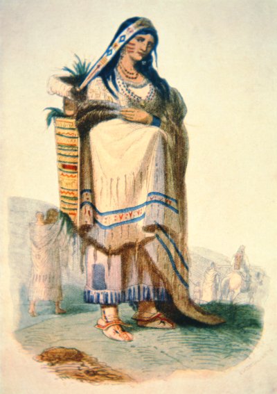 スー族の母親と赤ちゃん（カラーリトグラフ 作： George Catlin